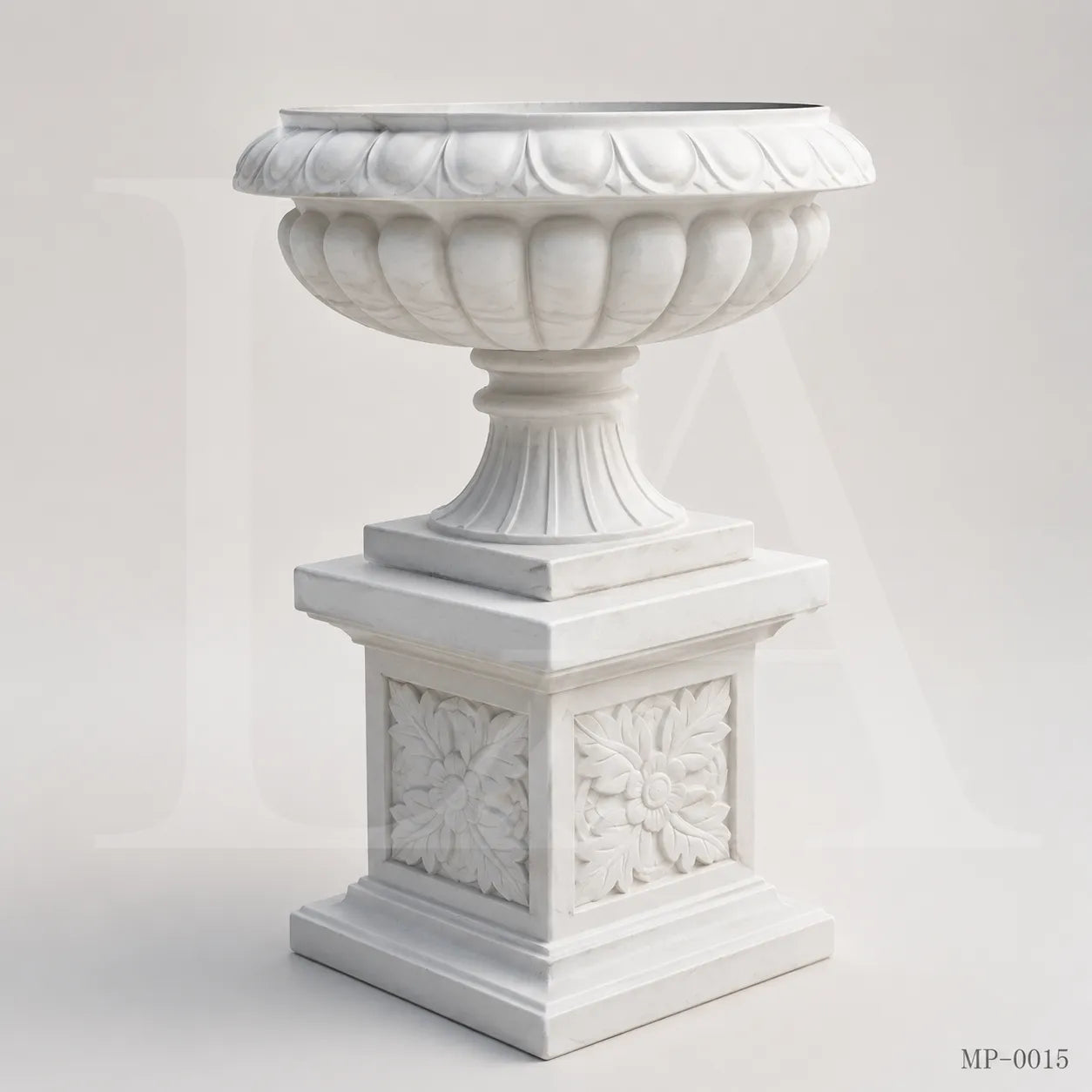Classical White Marble Garden Urn Planter on Pedestal