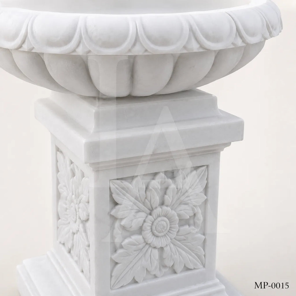 Classical White Marble Garden Urn Planter on Pedestal