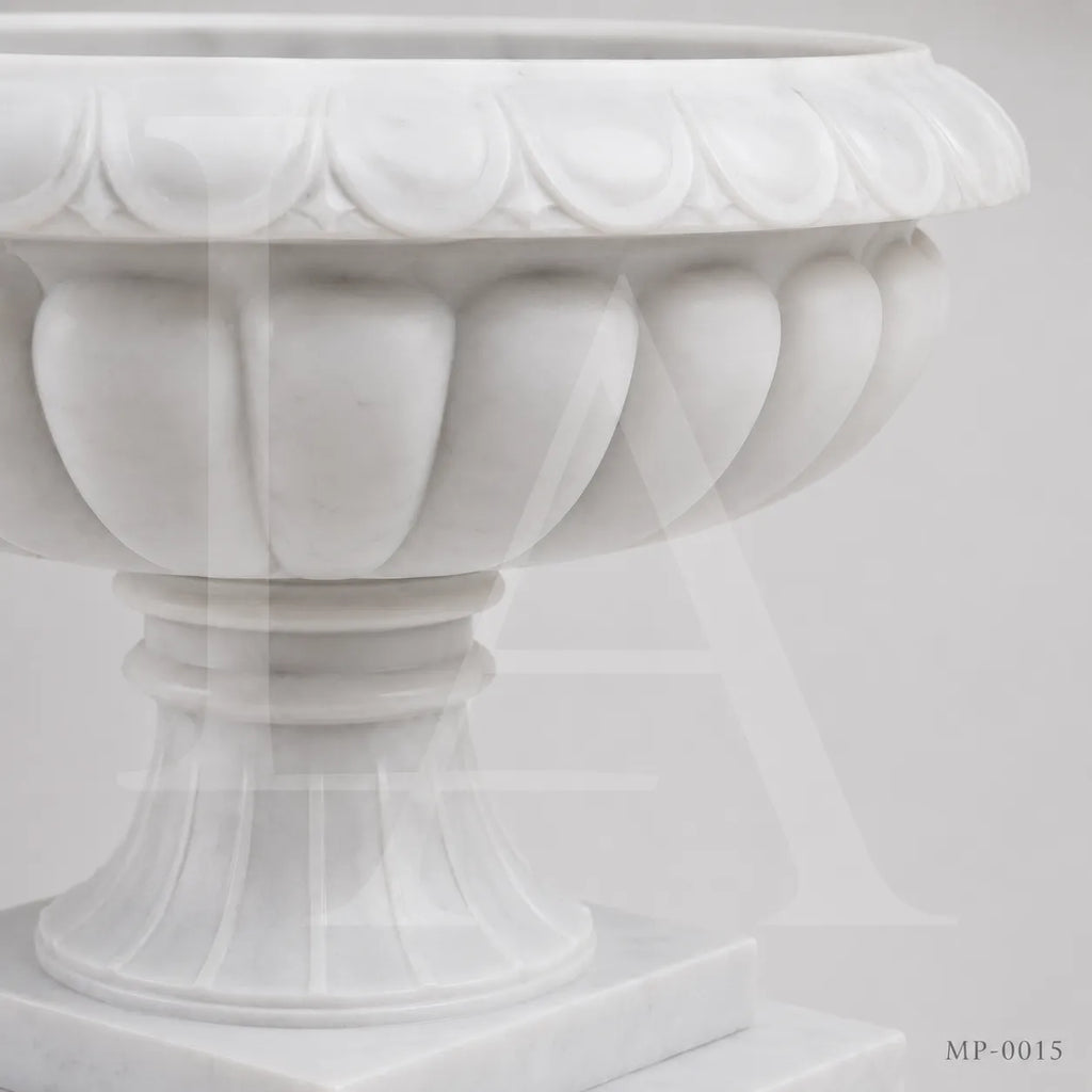 Classical White Marble Garden Urn Planter on Pedestal