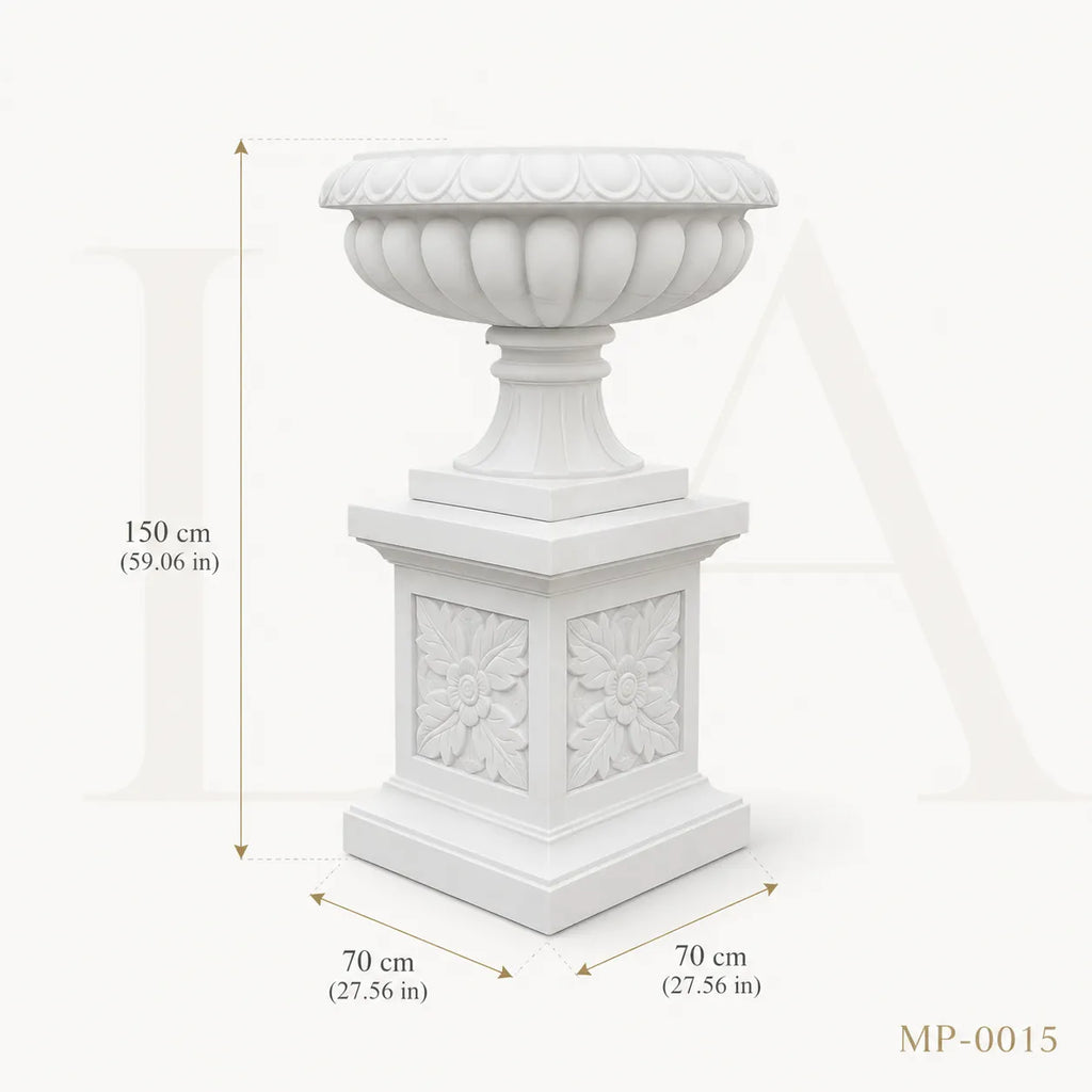 Classical White Marble Garden Urn Planter on Pedestal