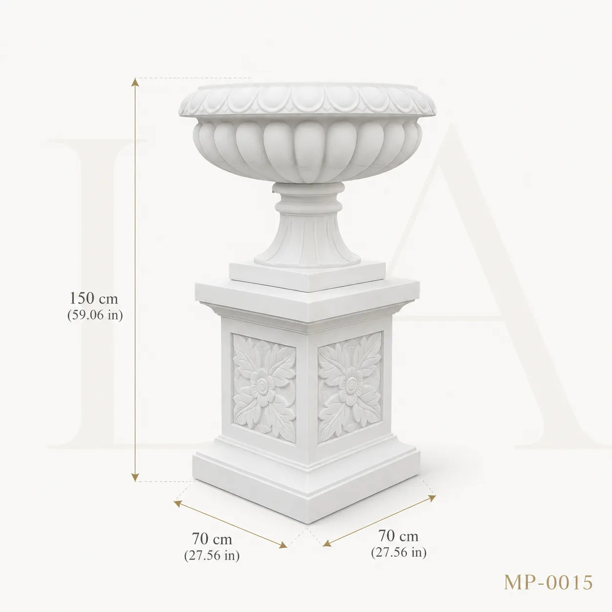 Classical White Marble Garden Urn Planter on Pedestal