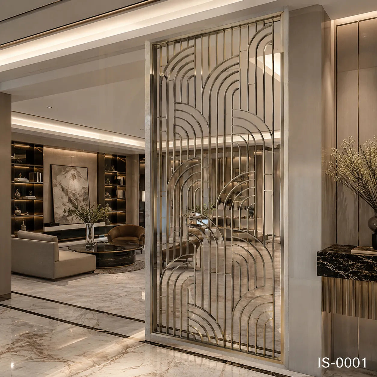 Luxury Champagne Gold Stainless Steel Decorative Screen Panel for Hotels & Villas