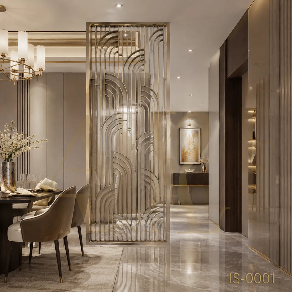 Luxury Champagne Gold Stainless Steel Decorative Screen Panel for Hotels & Villas