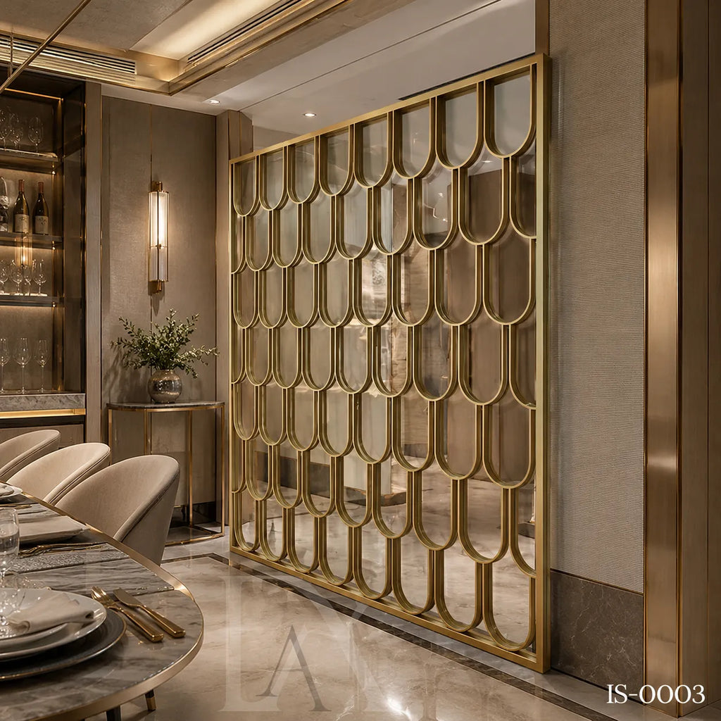 Luxury Champagne Gold Stainless Steel & Glass Decorative Screen Panel