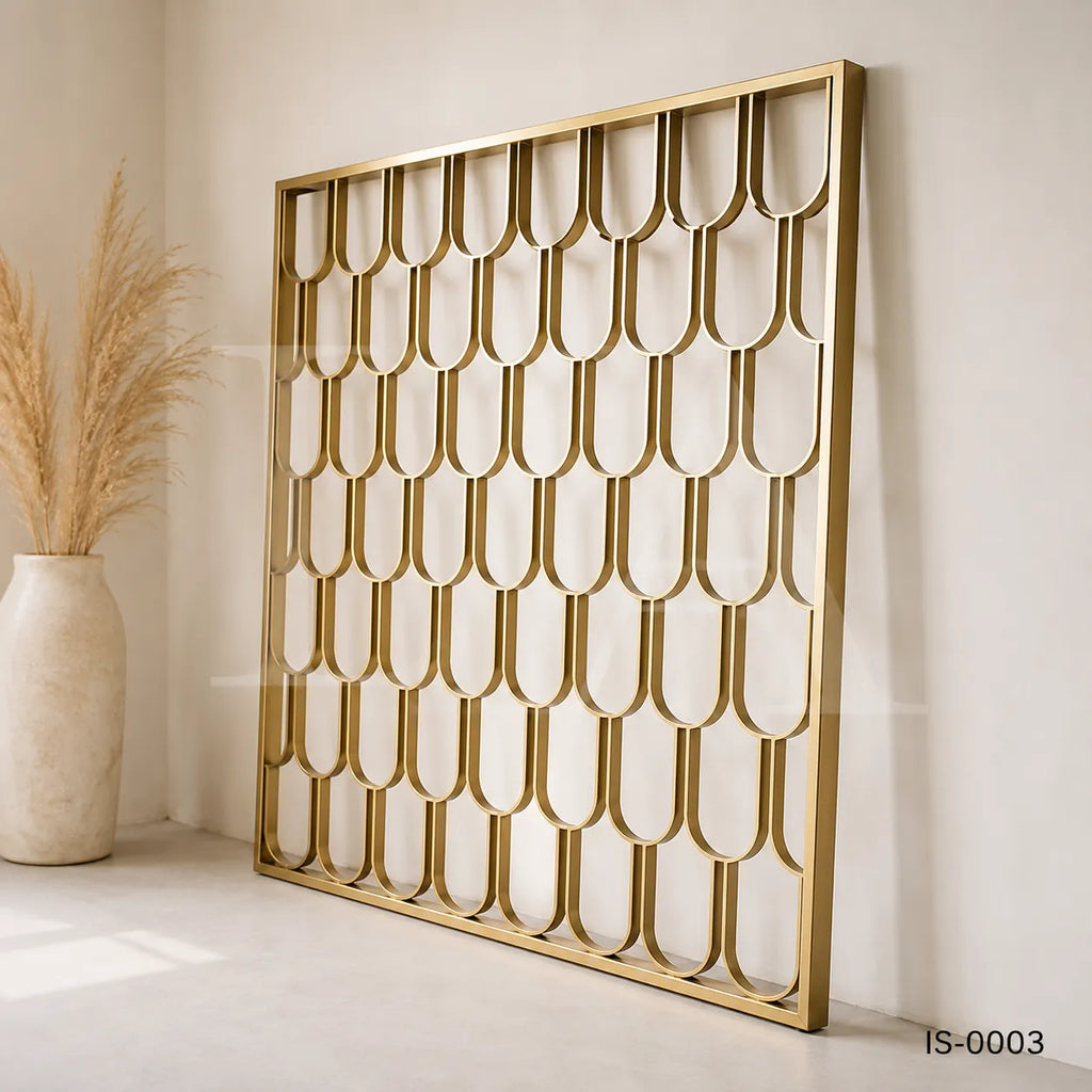 Luxury Champagne Gold Stainless Steel & Glass Decorative Screen Panel