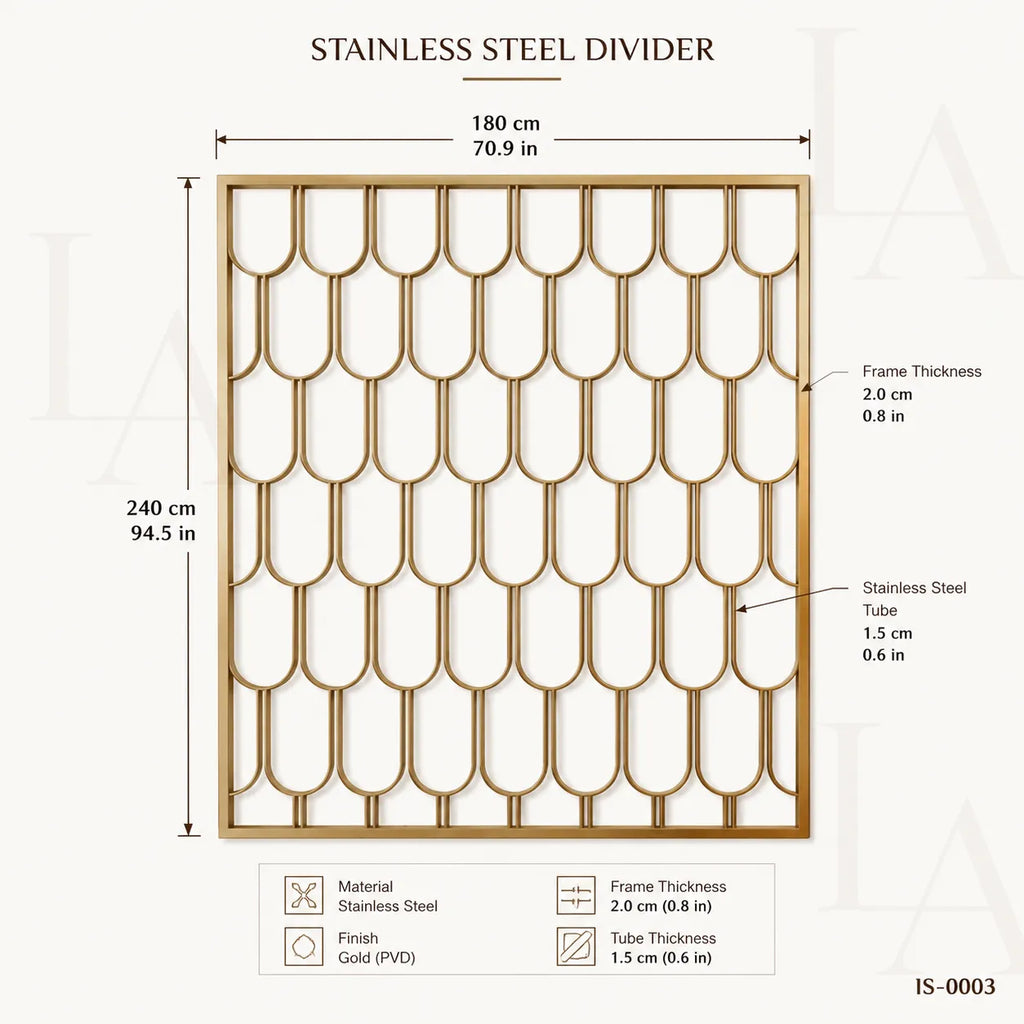 Luxury Champagne Gold Stainless Steel & Glass Decorative Screen Panel