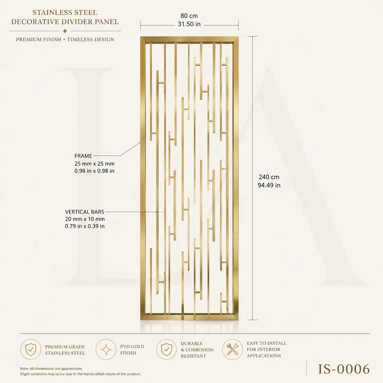 Luxury Gold Stainless Steel Decorative Screen Panel for Modern Interior Spaces