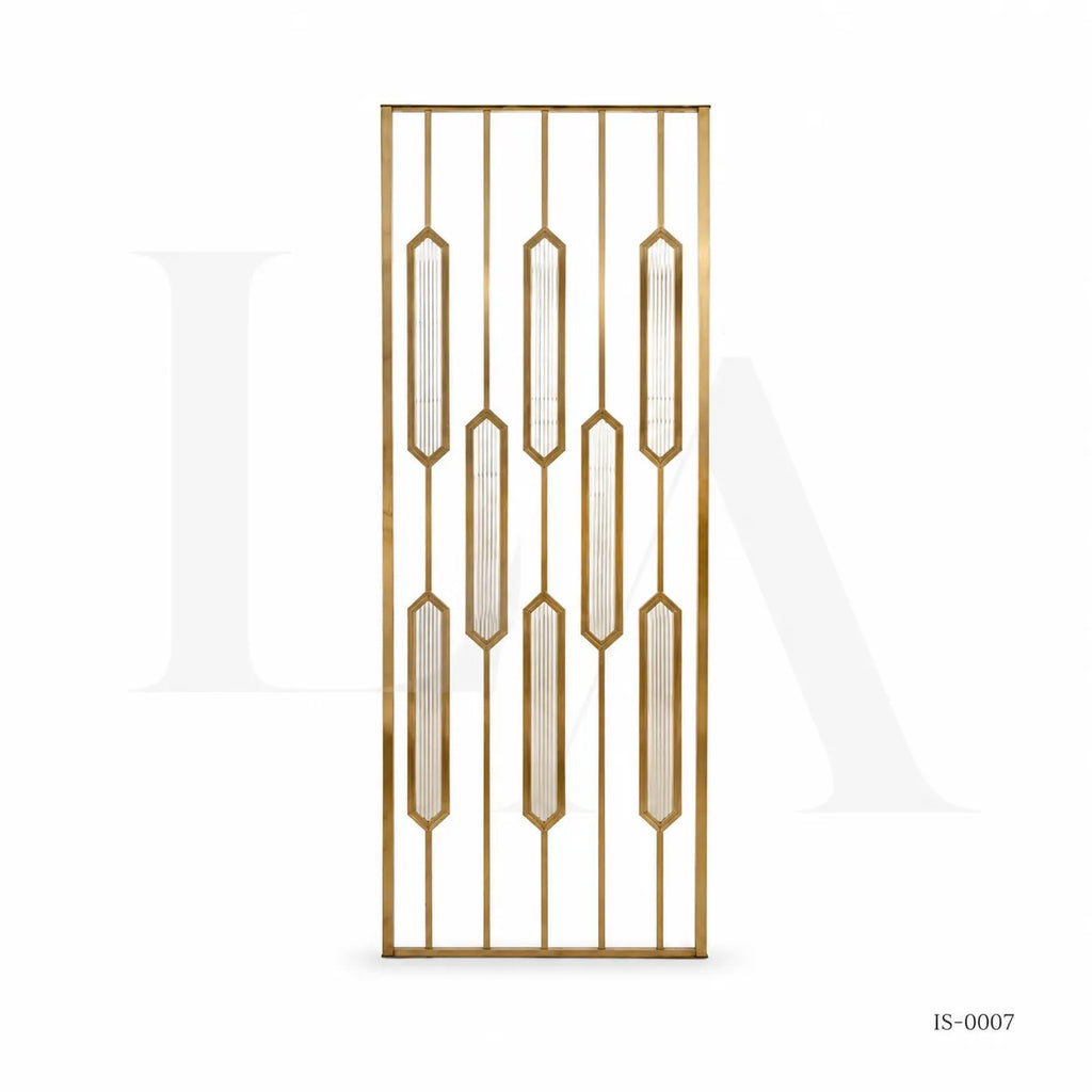 Luxury Gold Stainless Steel Decorative Screen with Textured Glass Inserts