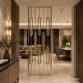 Luxury Gold Stainless Steel Decorative Screen with Textured Glass Inserts
