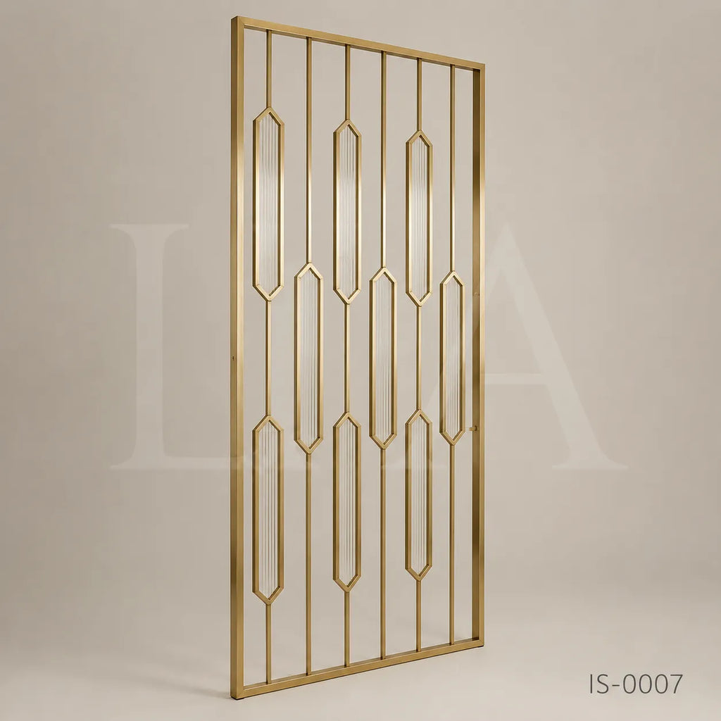 Luxury Gold Stainless Steel Decorative Screen with Textured Glass Inserts
