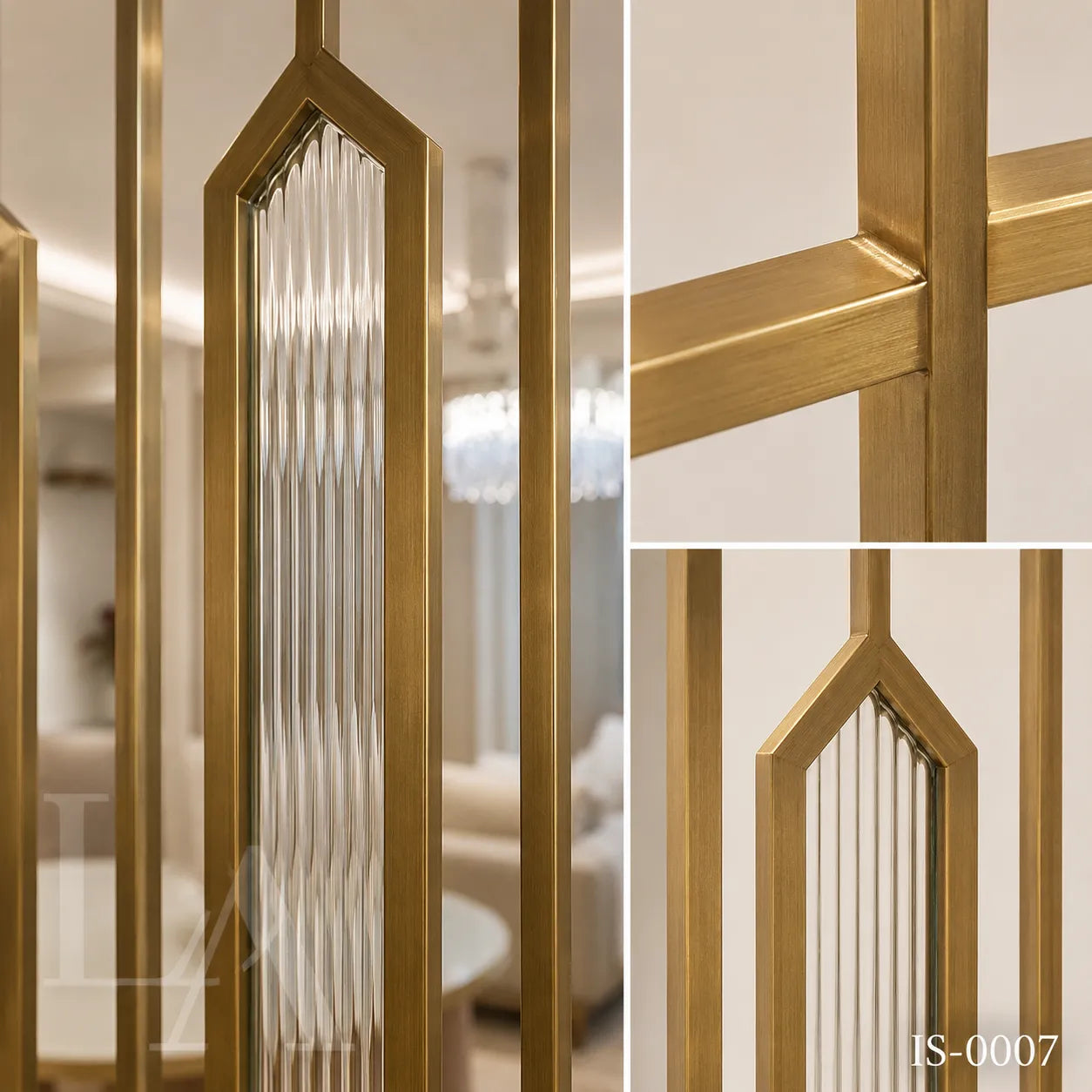 Luxury Gold Stainless Steel Decorative Screen with Textured Glass Inserts