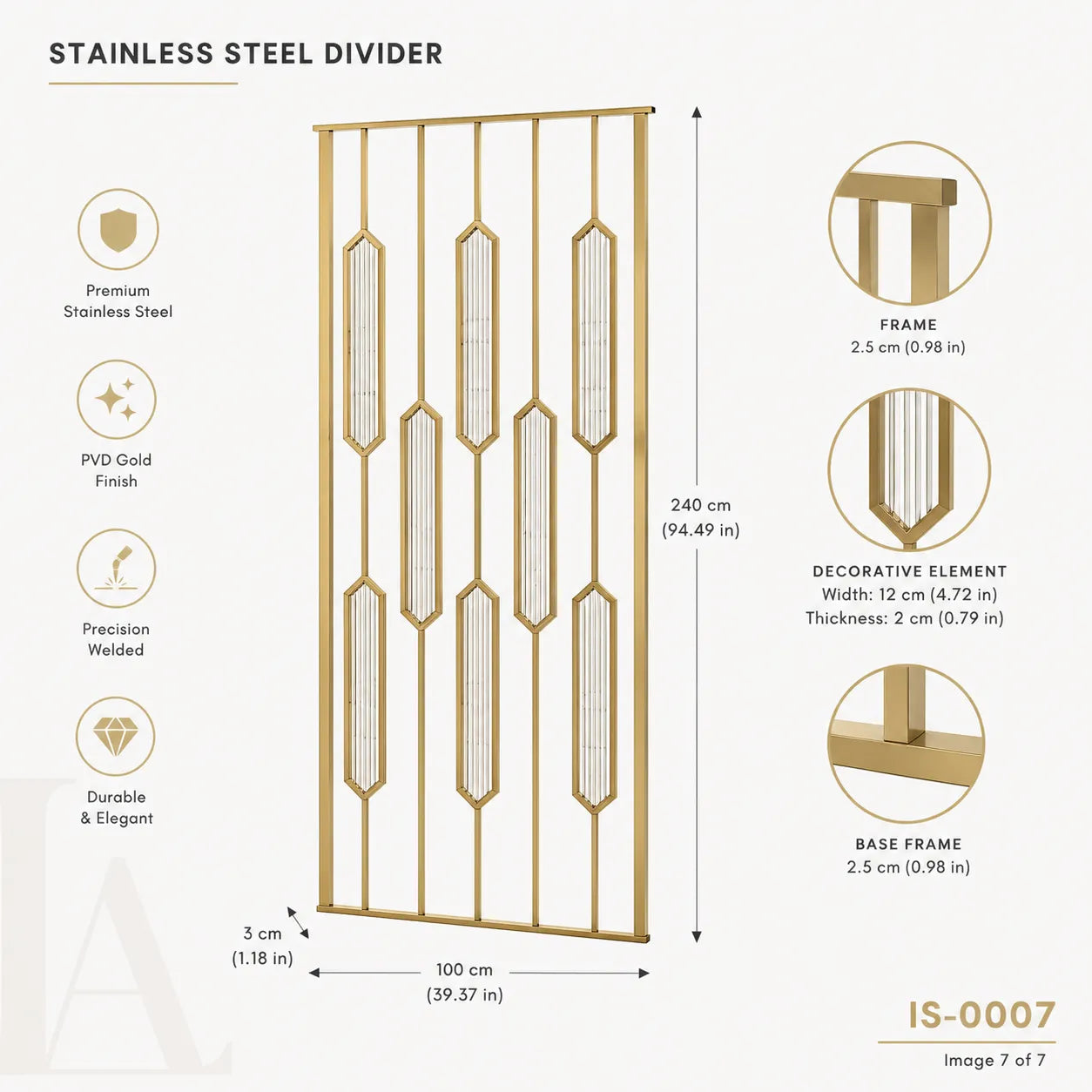 Luxury Gold Stainless Steel Decorative Screen with Textured Glass Inserts