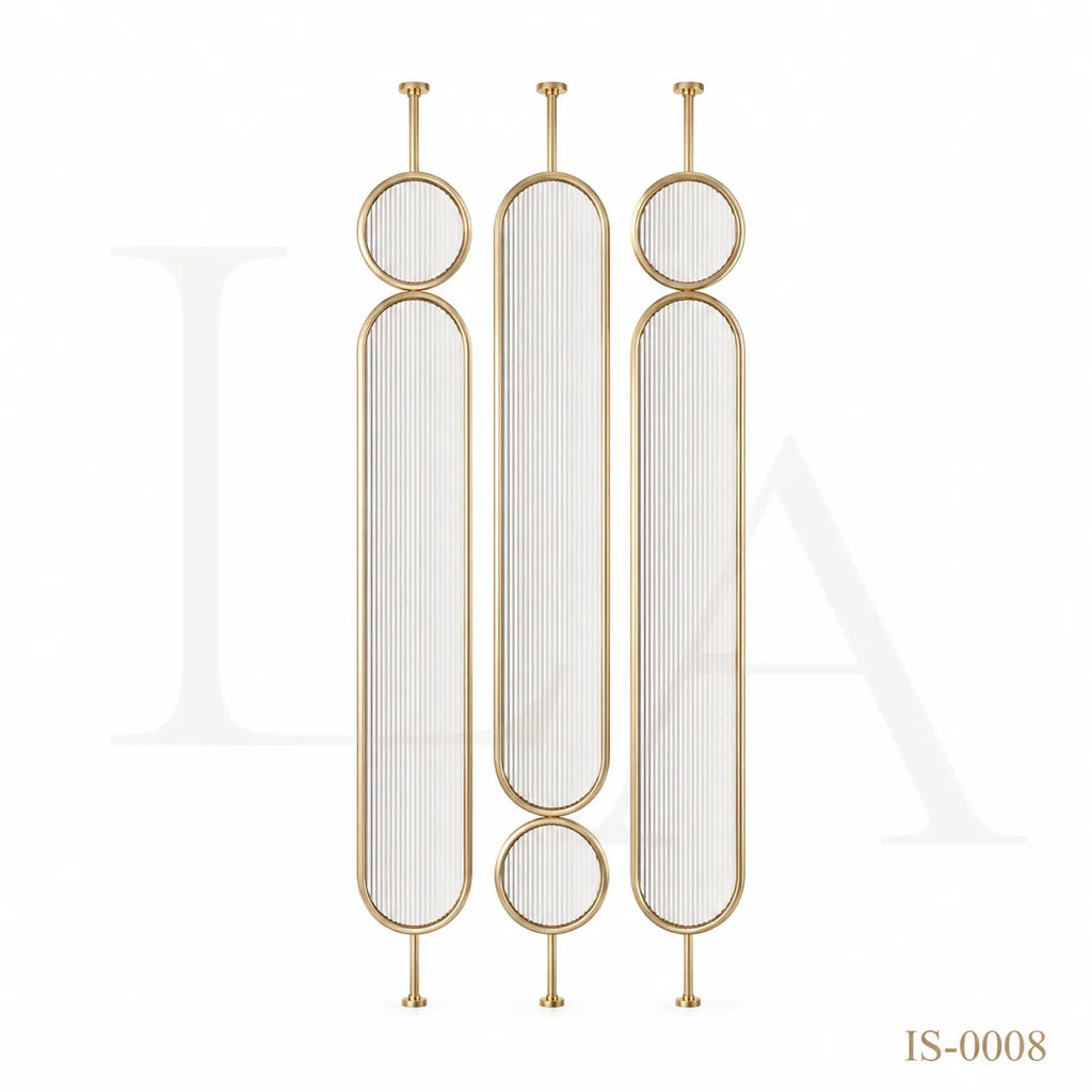 Luxury Gold Stainless Steel Room Divider with Fluted Glass Panels