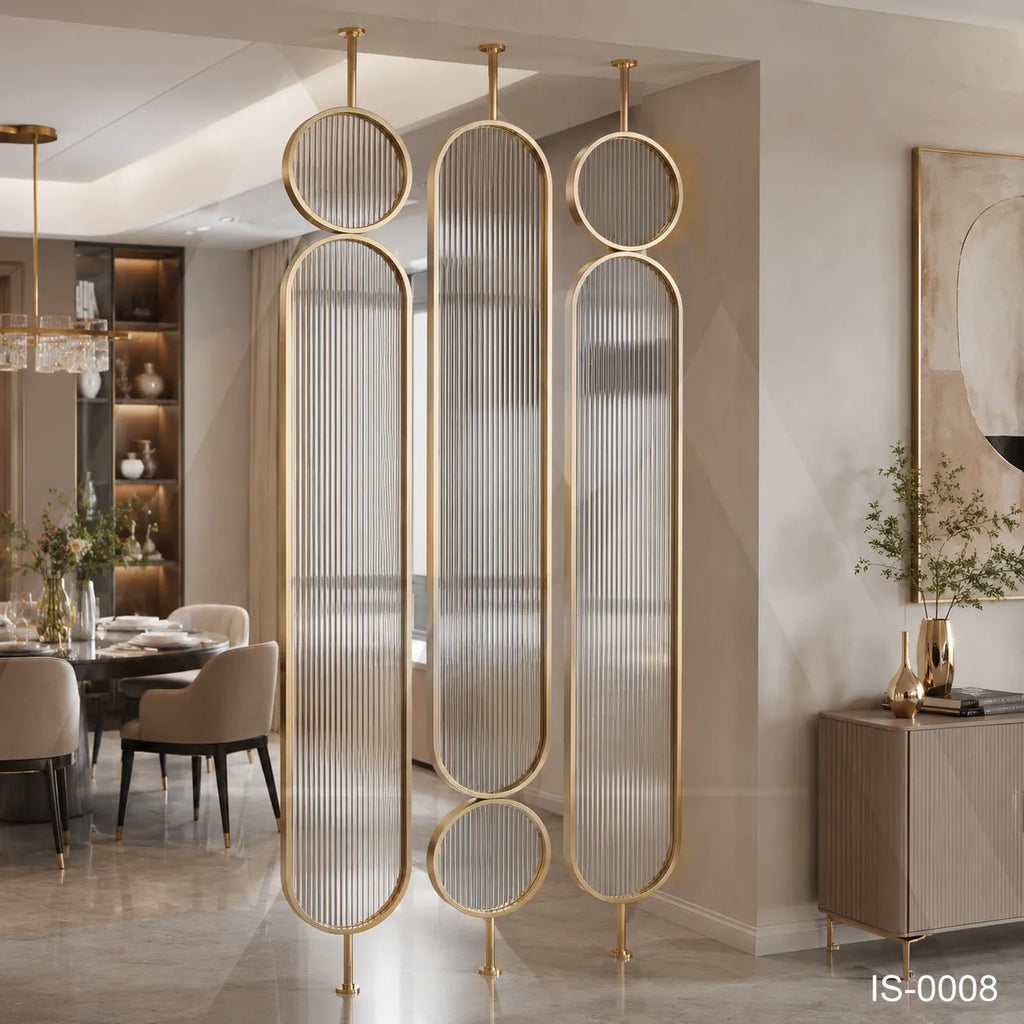 Luxury Gold Stainless Steel Room Divider with Fluted Glass Panels