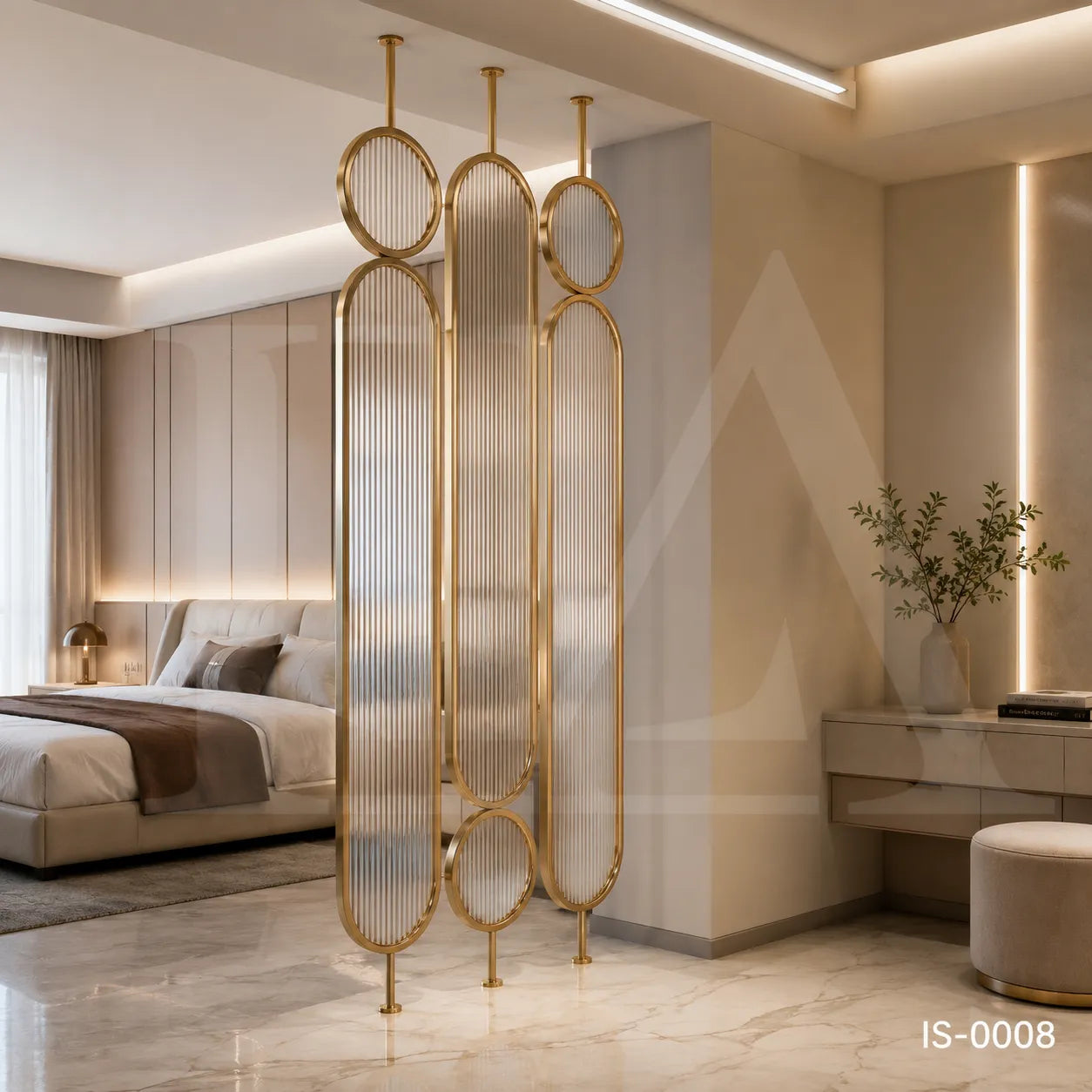 Luxury Gold Stainless Steel Room Divider with Fluted Glass Panels