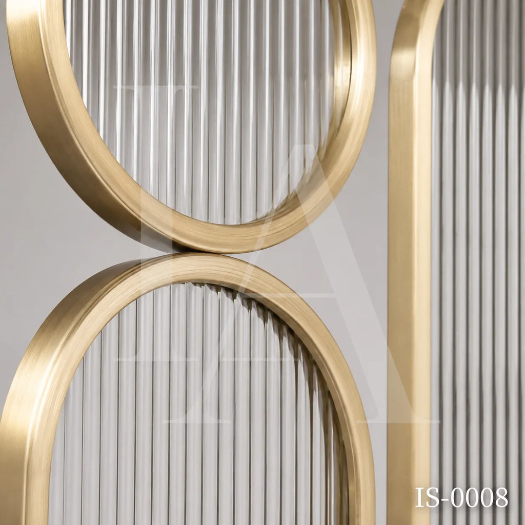 Luxury Gold Stainless Steel Room Divider with Fluted Glass Panels