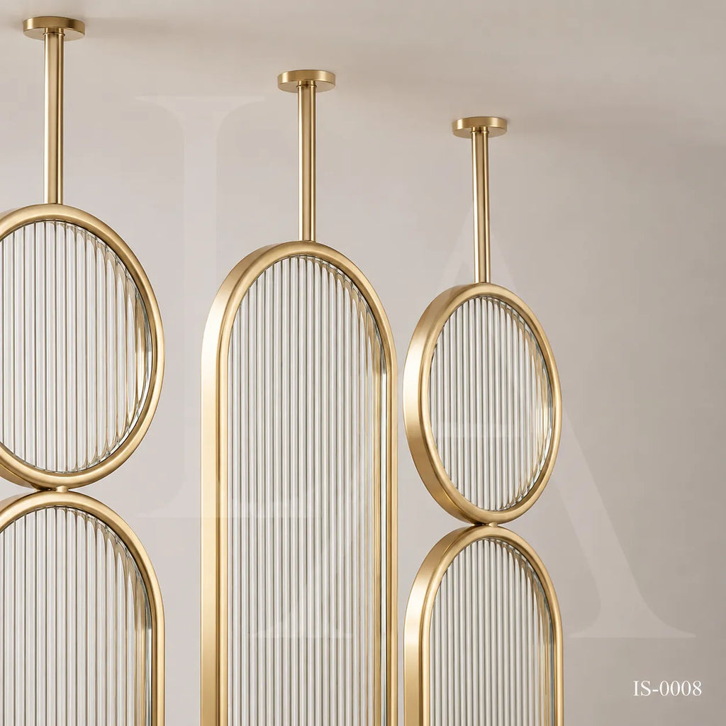 Luxury Gold Stainless Steel Room Divider with Fluted Glass Panels