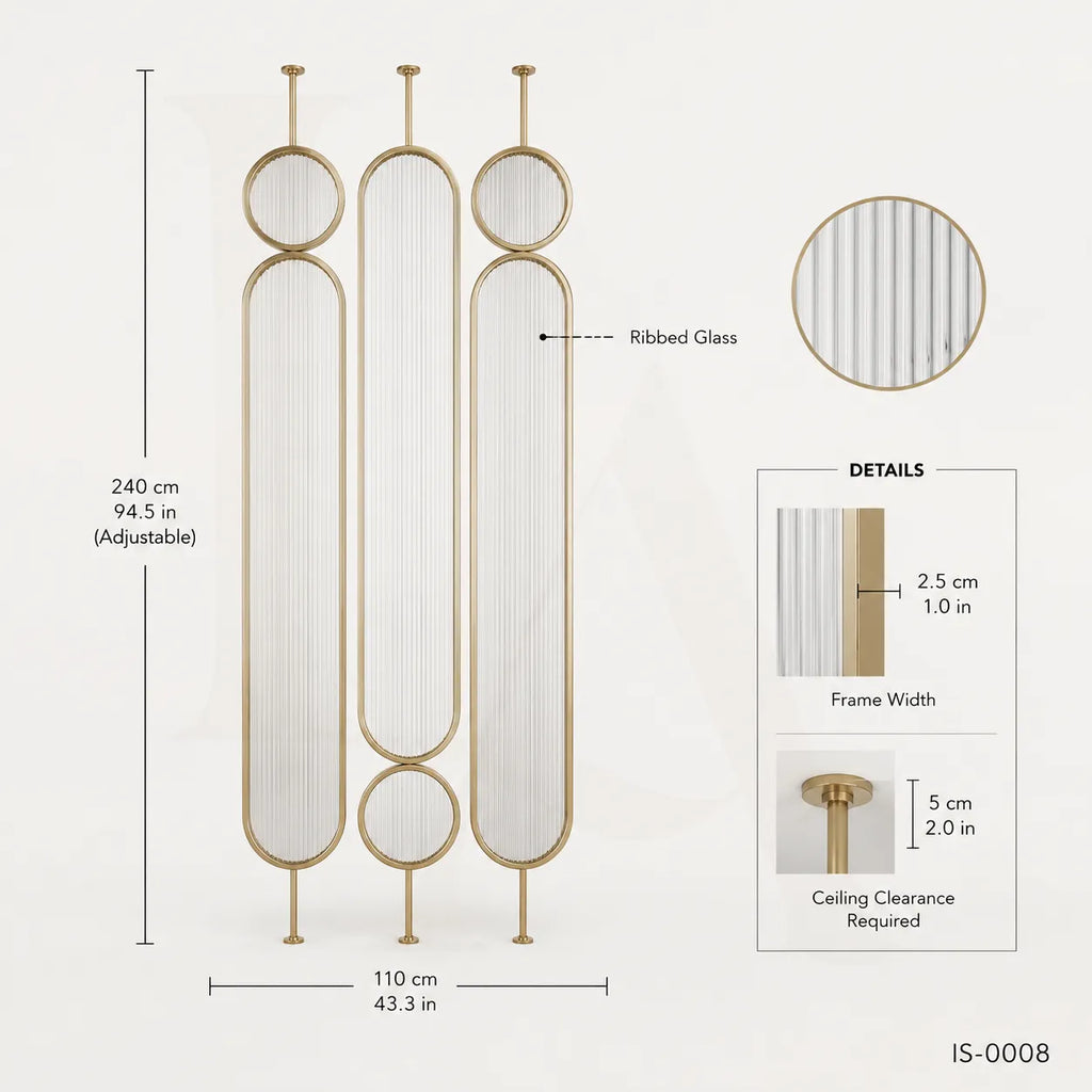 Luxury Gold Stainless Steel Room Divider with Fluted Glass Panels