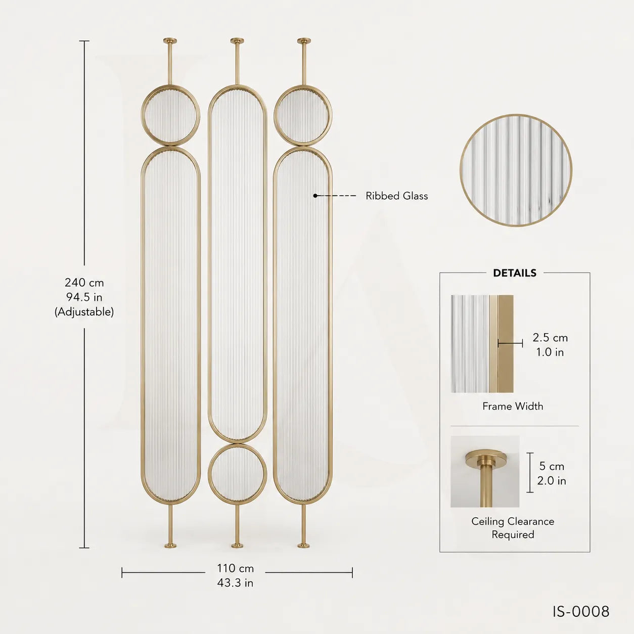 Luxury Gold Stainless Steel Room Divider with Fluted Glass Panels