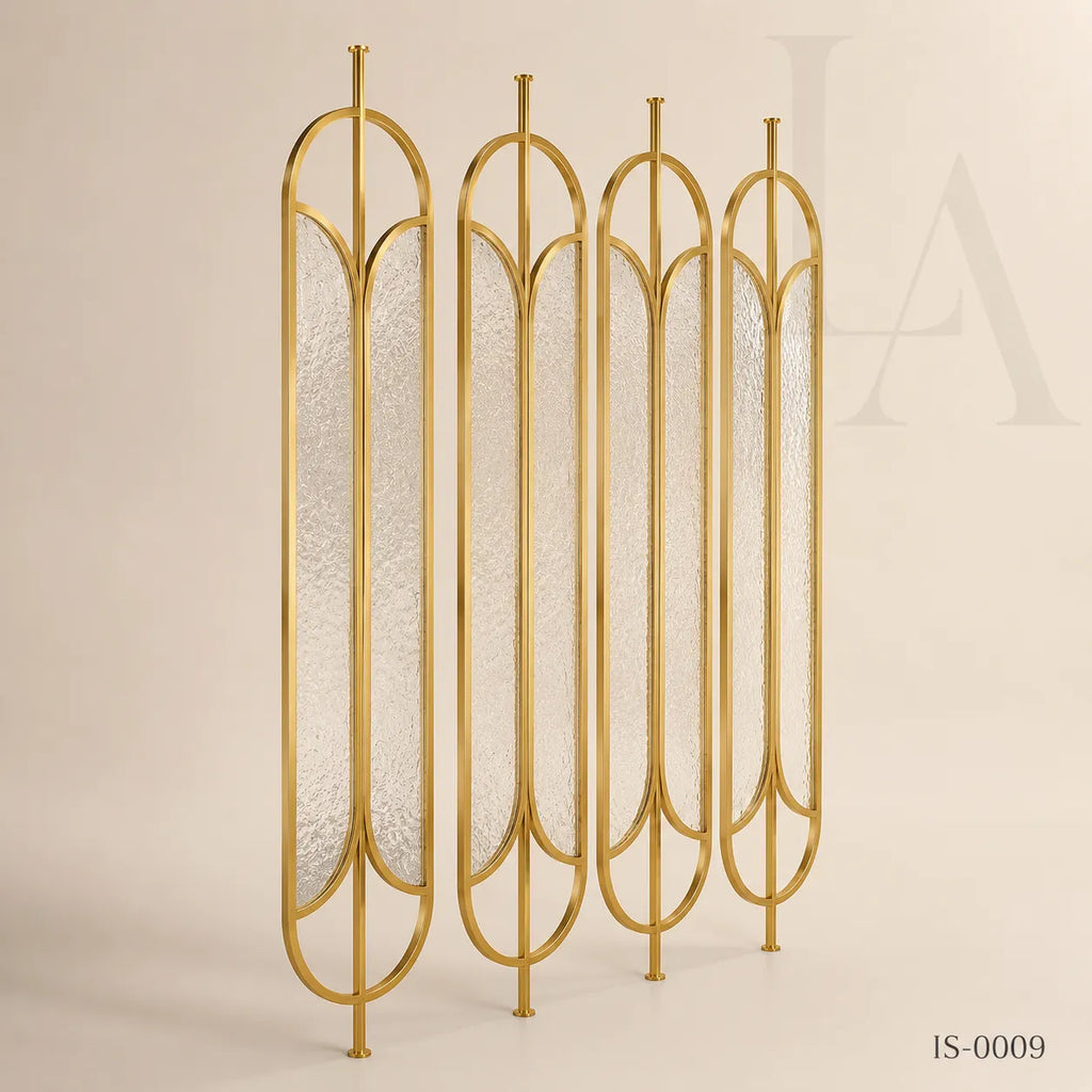 Luxury Gold Stainless Steel Decorative Screen with Artistic Textured Glass