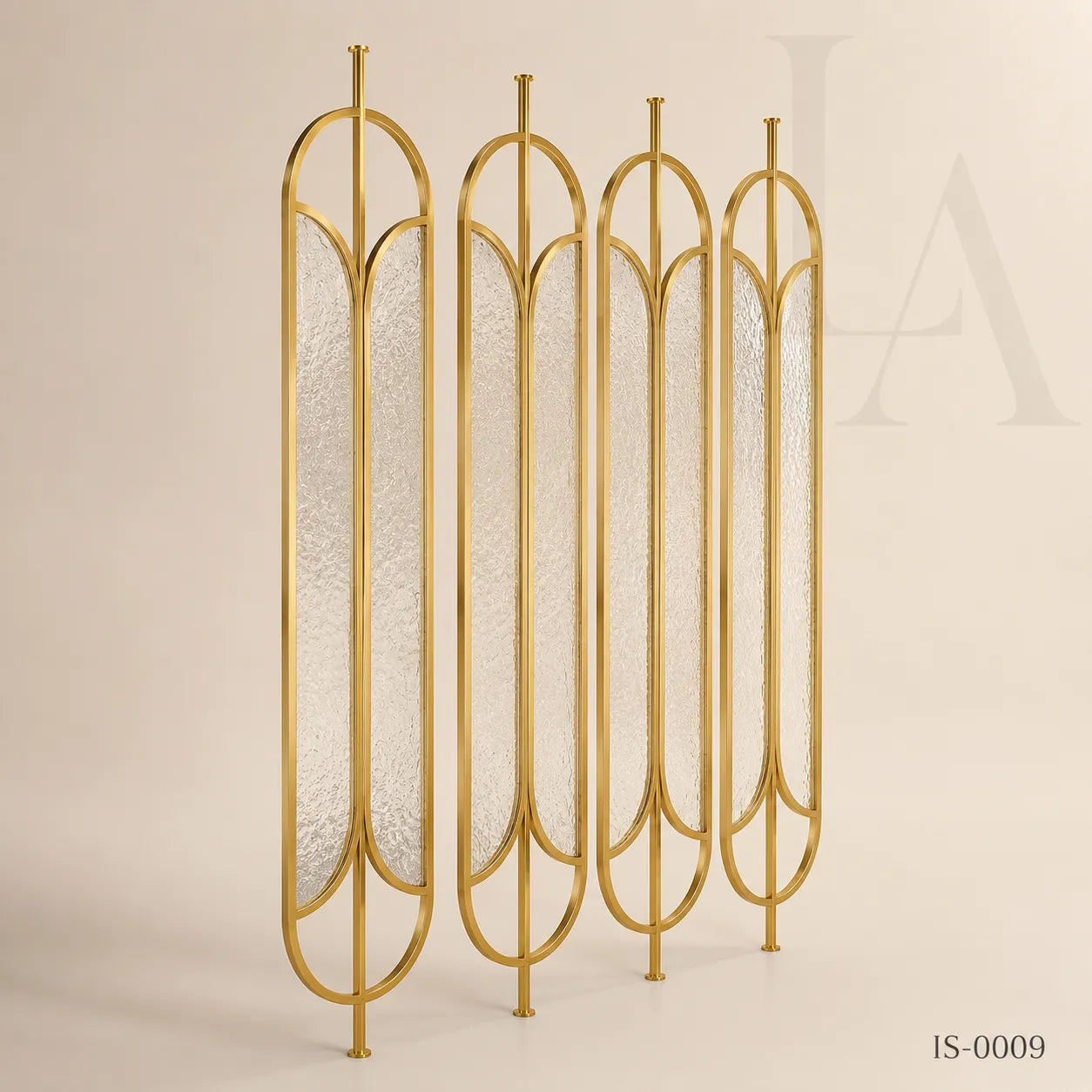Luxury Gold Stainless Steel Decorative Screen with Artistic Textured Glass