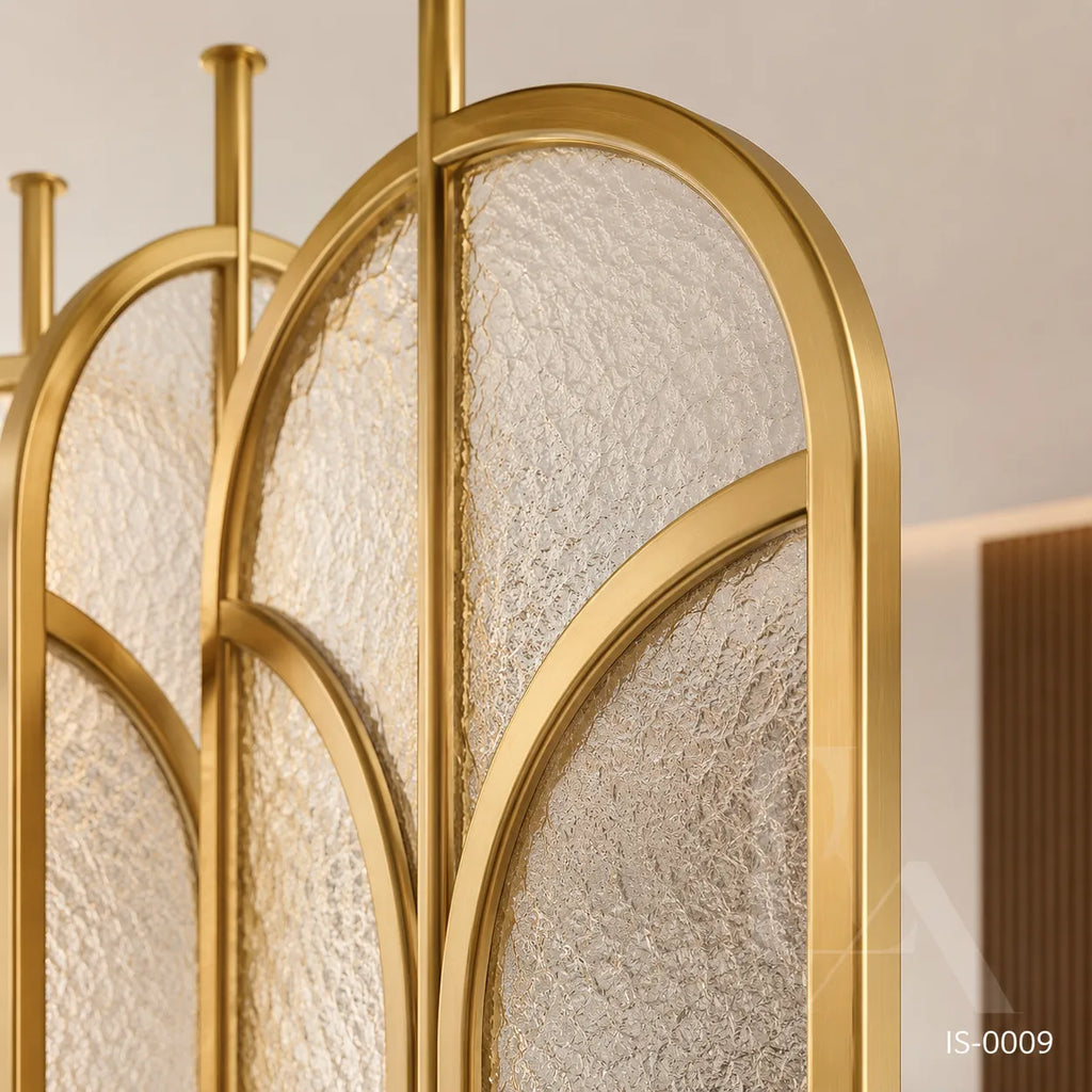 Luxury Gold Stainless Steel Decorative Screen with Artistic Textured Glass