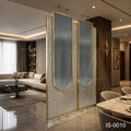Luxury Gold Stainless Steel Decorative Screen with Fluted & Crystal Glass Panels