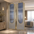 Luxury Gold Stainless Steel Decorative Screen with Fluted & Crystal Glass Panels