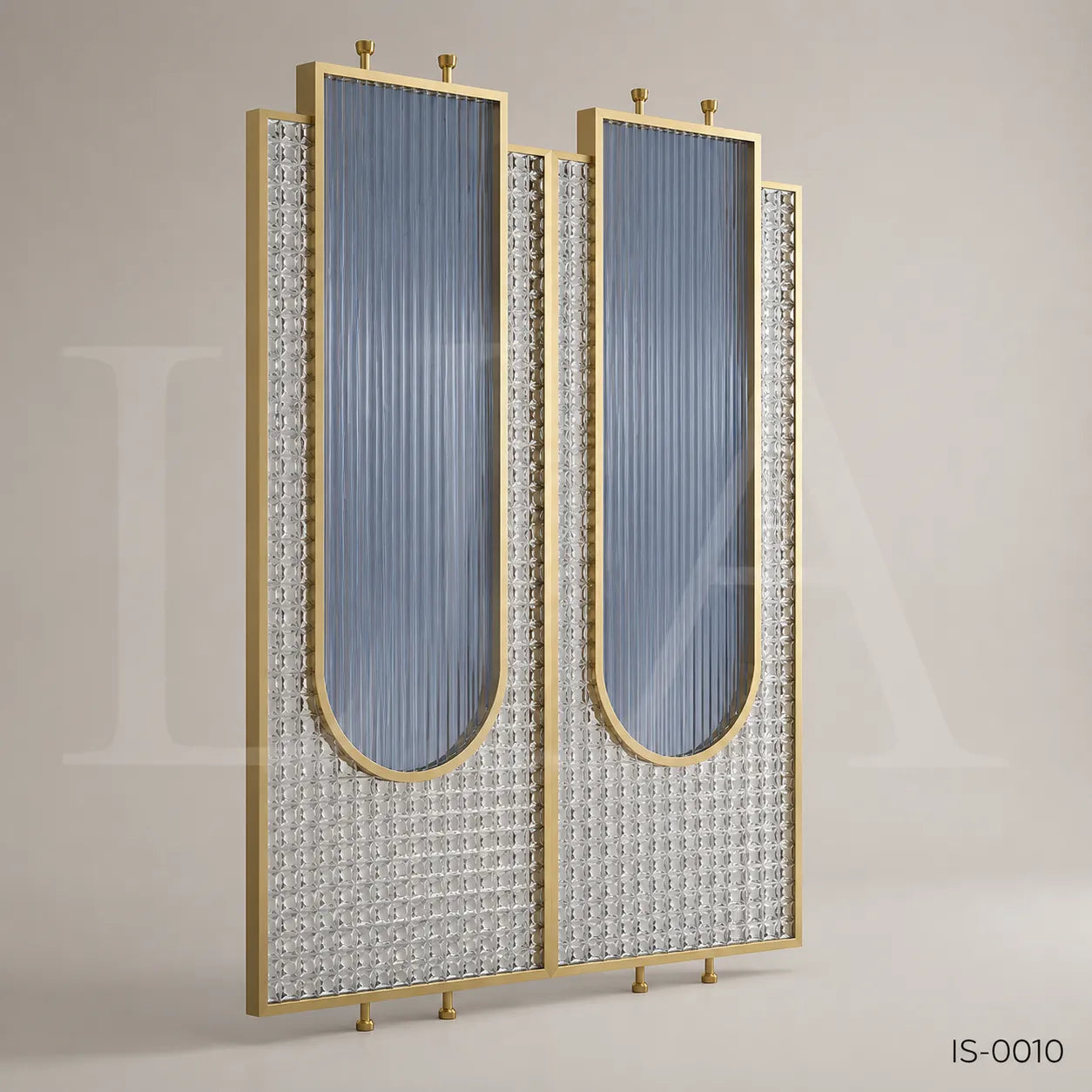 Luxury Gold Stainless Steel Decorative Screen with Fluted & Crystal Glass Panels