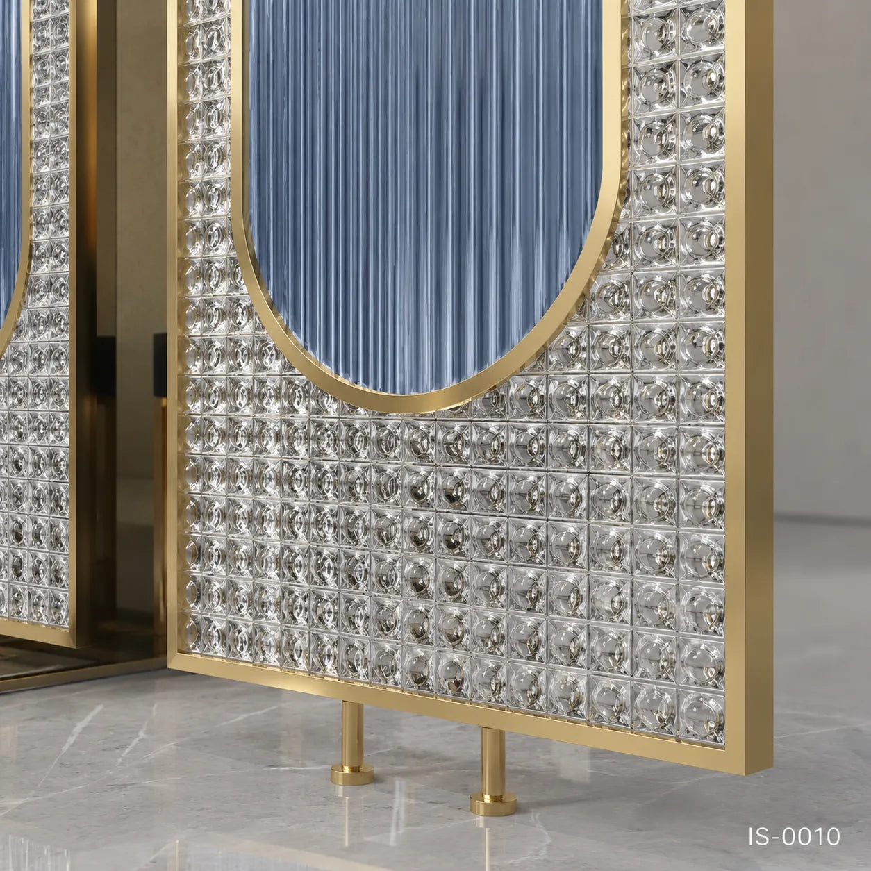 Luxury Gold Stainless Steel Decorative Screen with Fluted & Crystal Glass Panels