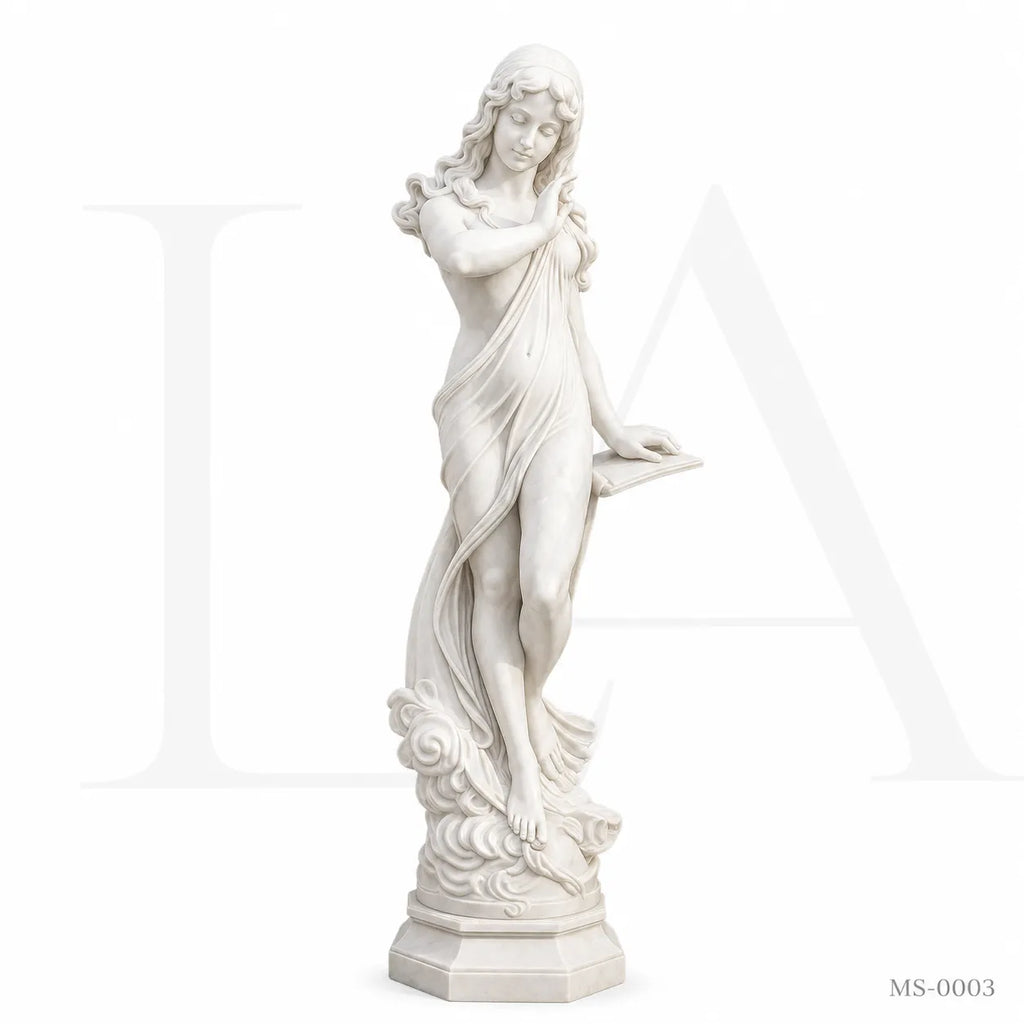 Hand-Carved White Marble Maiden Statue | Classical Garden & Interior Sculpture