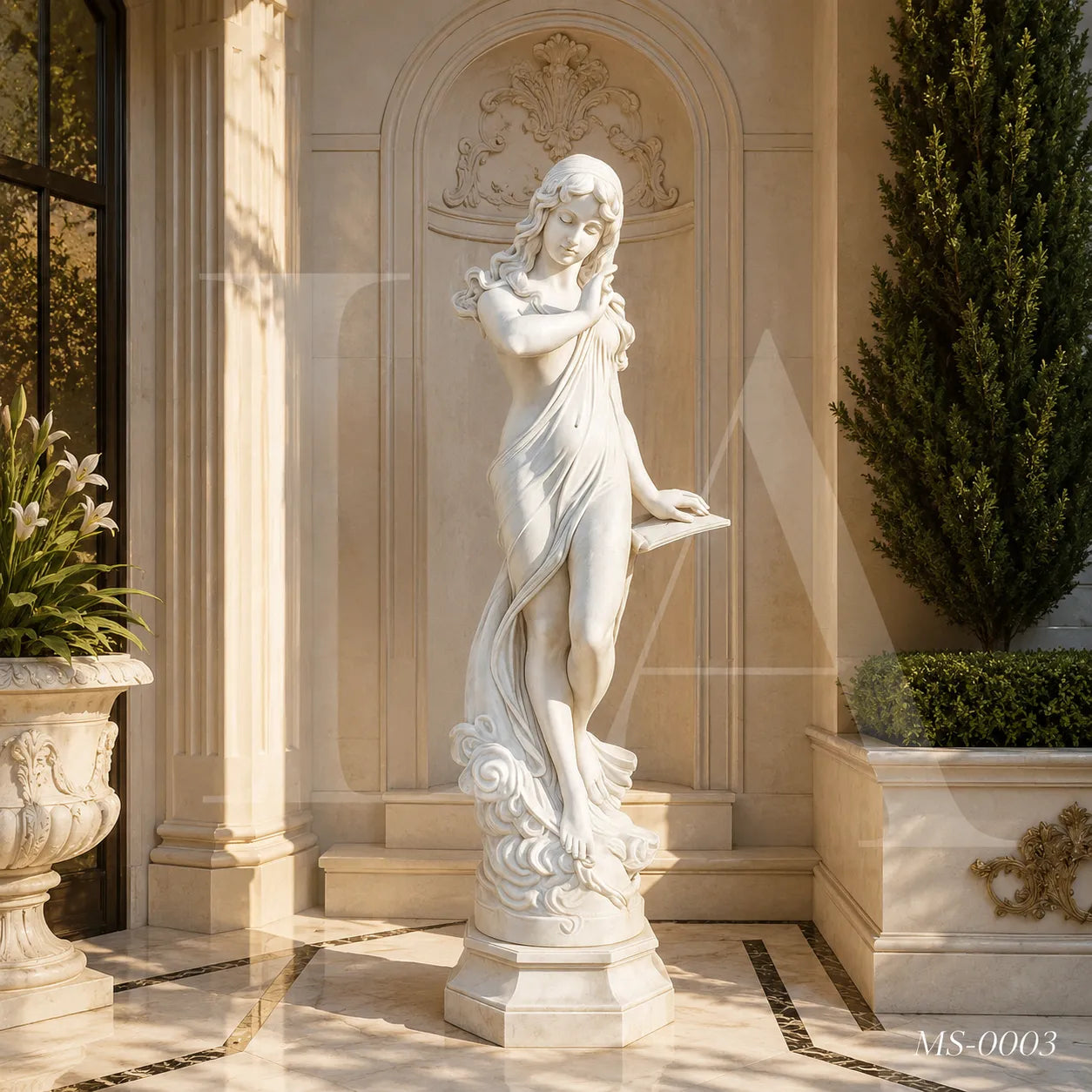 Hand-Carved White Marble Maiden Statue | Classical Garden & Interior Sculpture