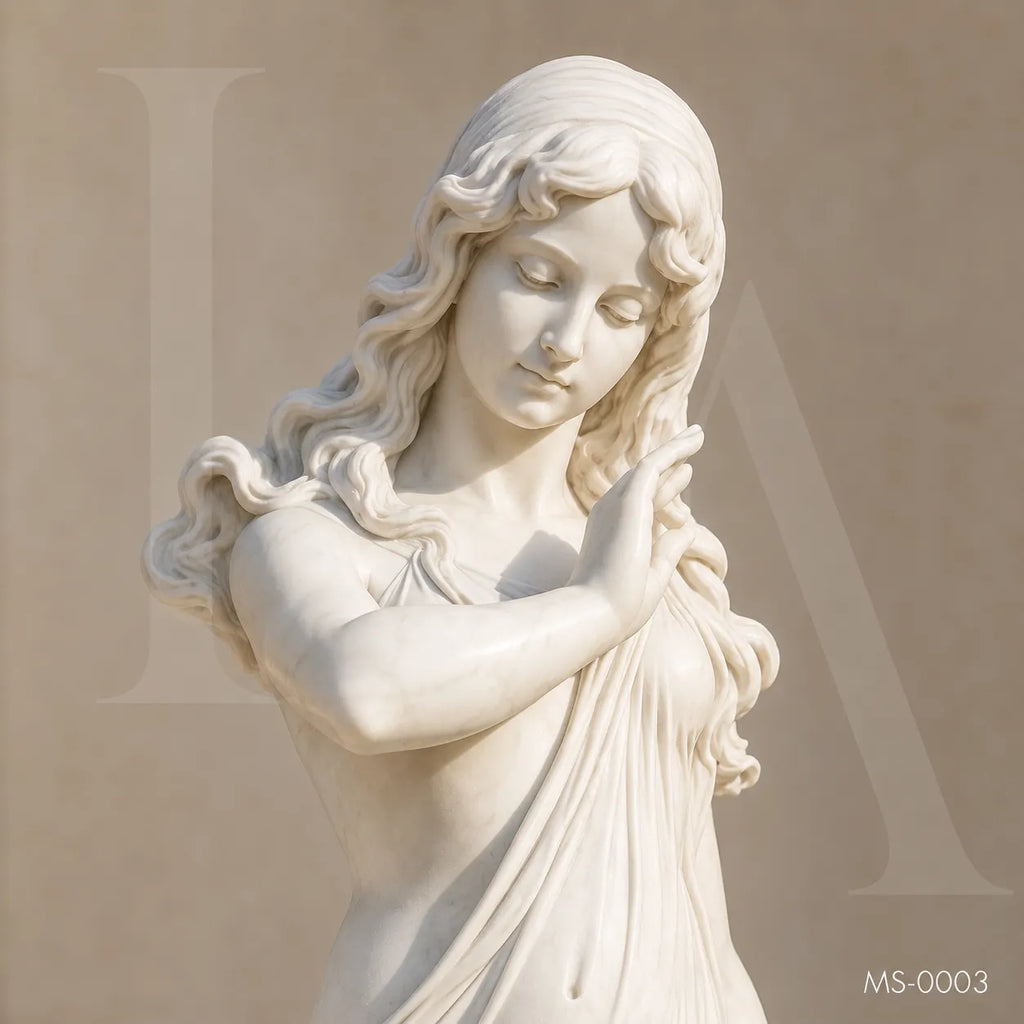 Hand-Carved White Marble Maiden Statue | Classical Garden & Interior Sculpture
