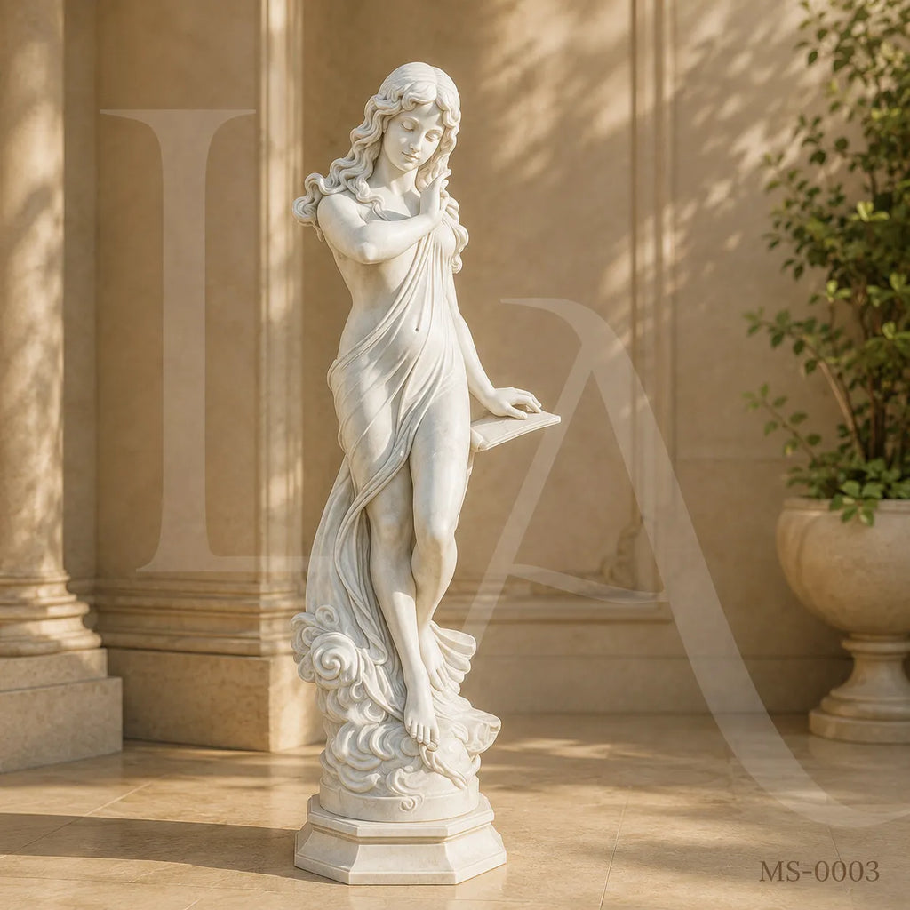 Hand-Carved White Marble Maiden Statue | Classical Garden & Interior Sculpture
