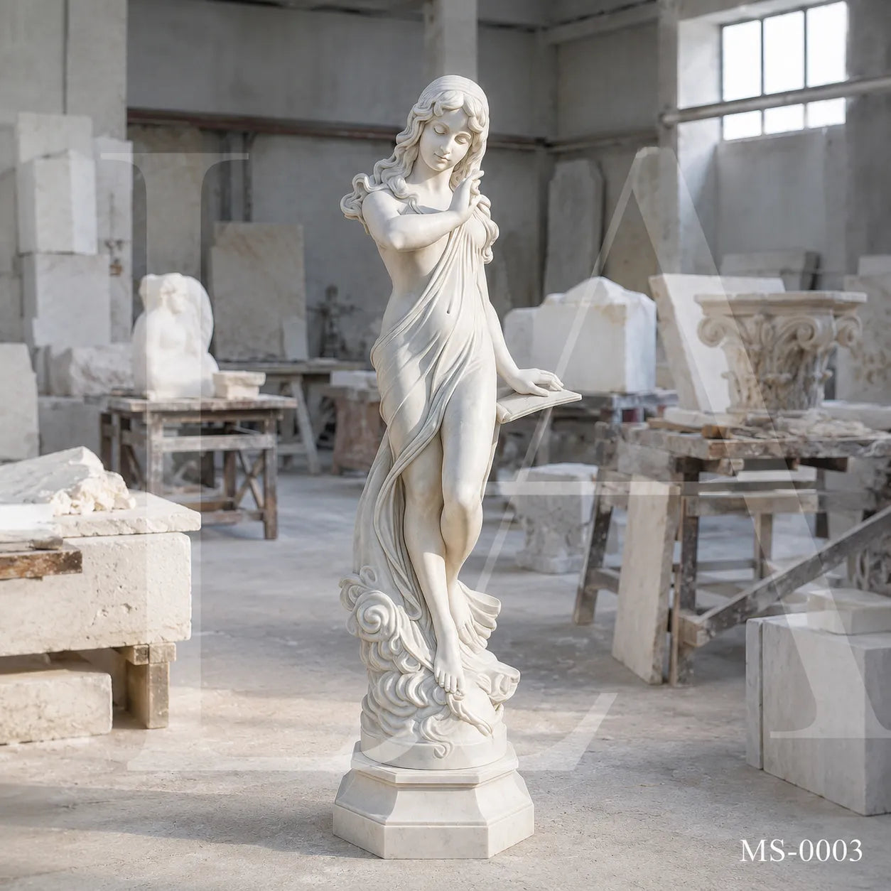 Hand-Carved White Marble Maiden Statue | Classical Garden & Interior Sculpture