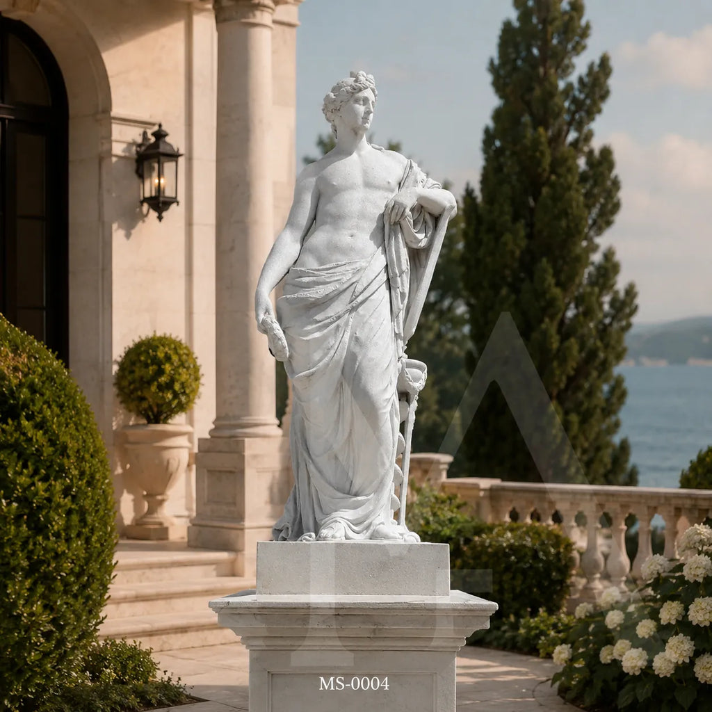 Classical White Marble Roman Male Statue | Luxury Garden Sculpture