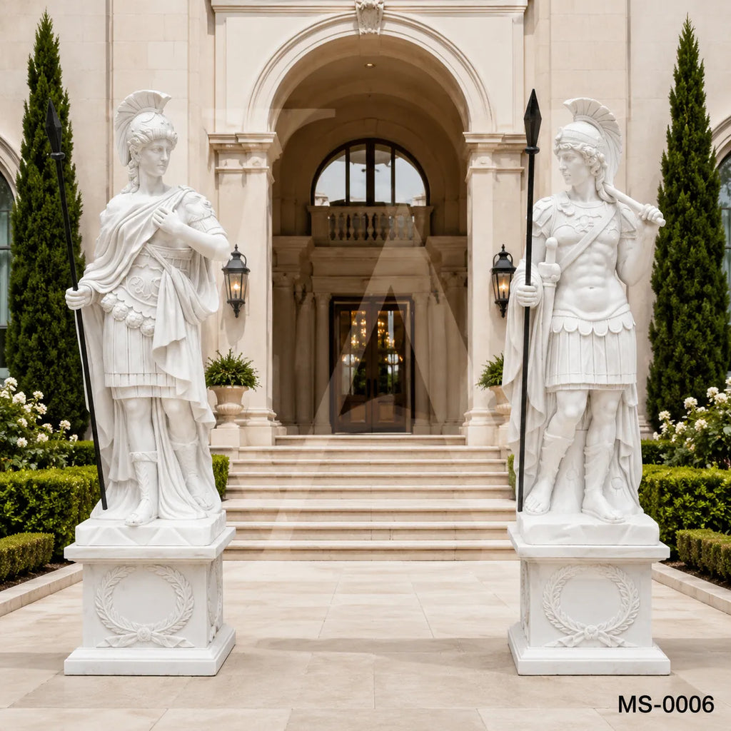 Classical Roman Warrior Marble Statues | Luxury Garden Entrance Sculpture