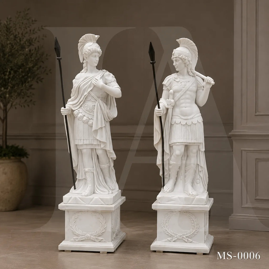 Classical Roman Warrior Marble Statues | Luxury Garden Entrance Sculpture