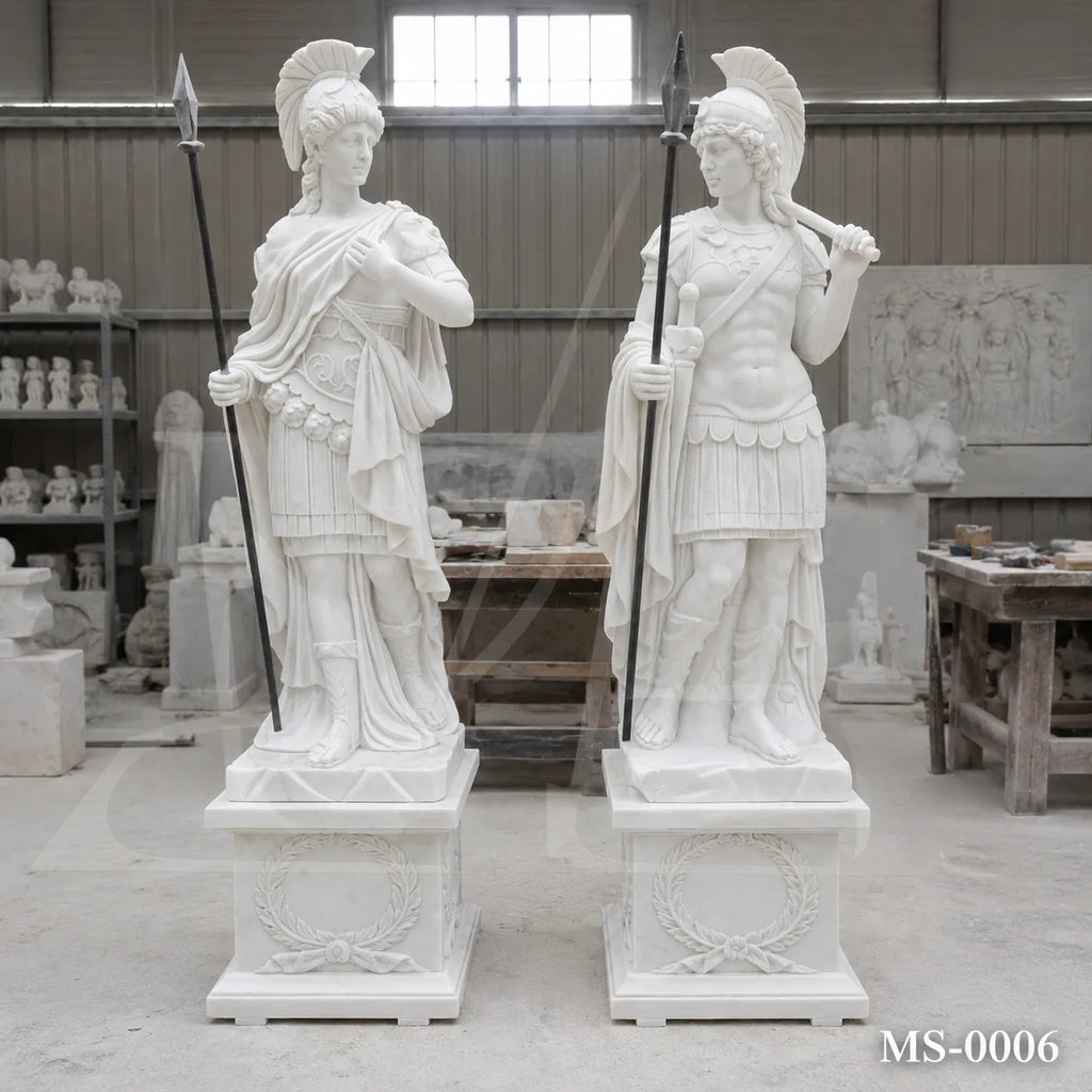 Classical Roman Warrior Marble Statues | Luxury Garden Entrance Sculpture
