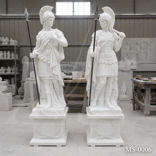 Classical Roman Warrior Marble Statues | Luxury Garden Entrance Sculpture