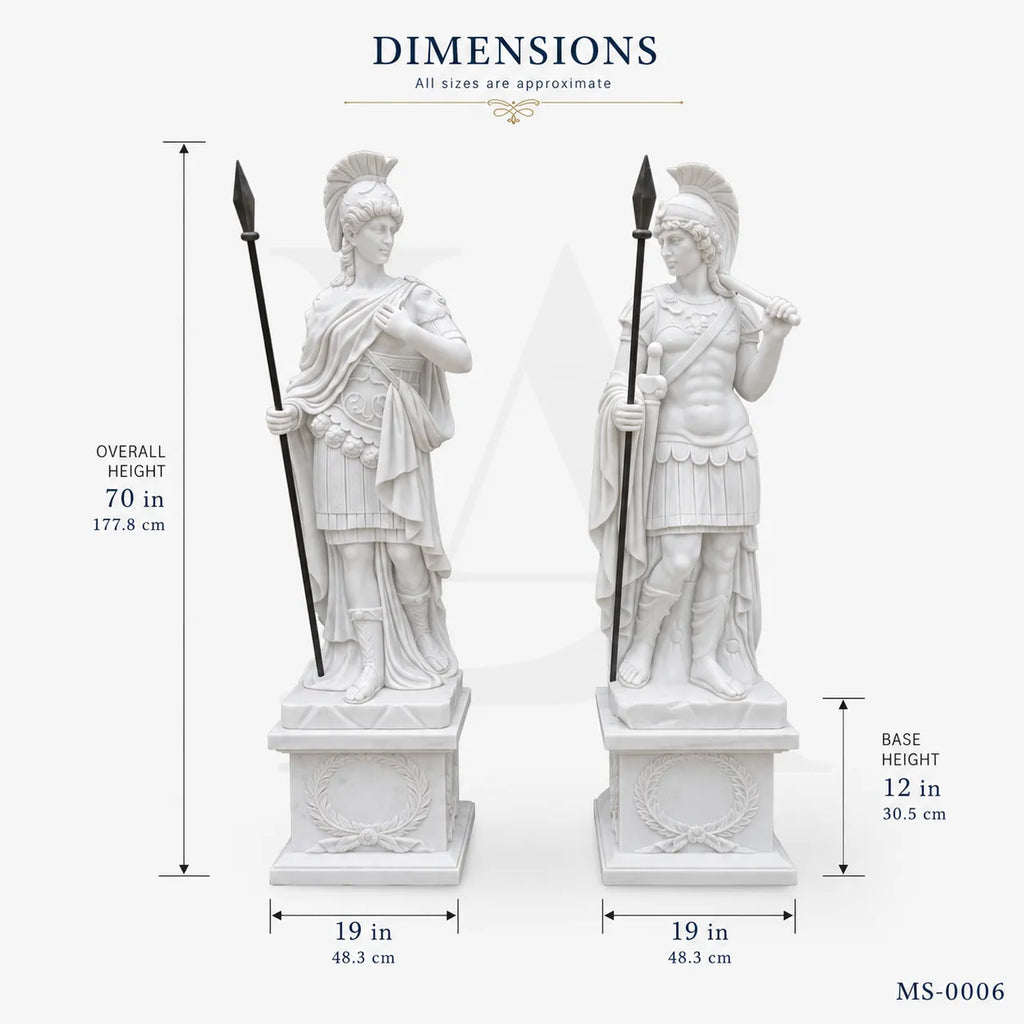 Classical Roman Warrior Marble Statues | Luxury Garden Entrance Sculpture