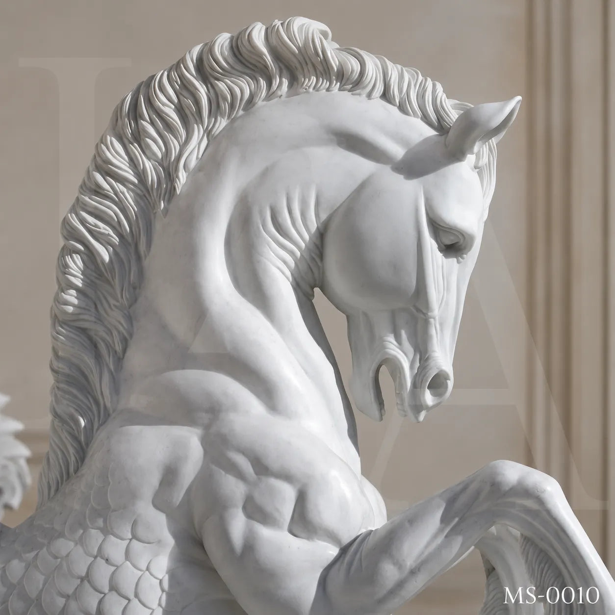 Mythical Seahorse Marble Fountain Sculpture | Luxury Neoclassical Water Feature Statue