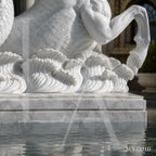 Mythical Seahorse Marble Fountain Sculpture | Luxury Neoclassical Water Feature Statue