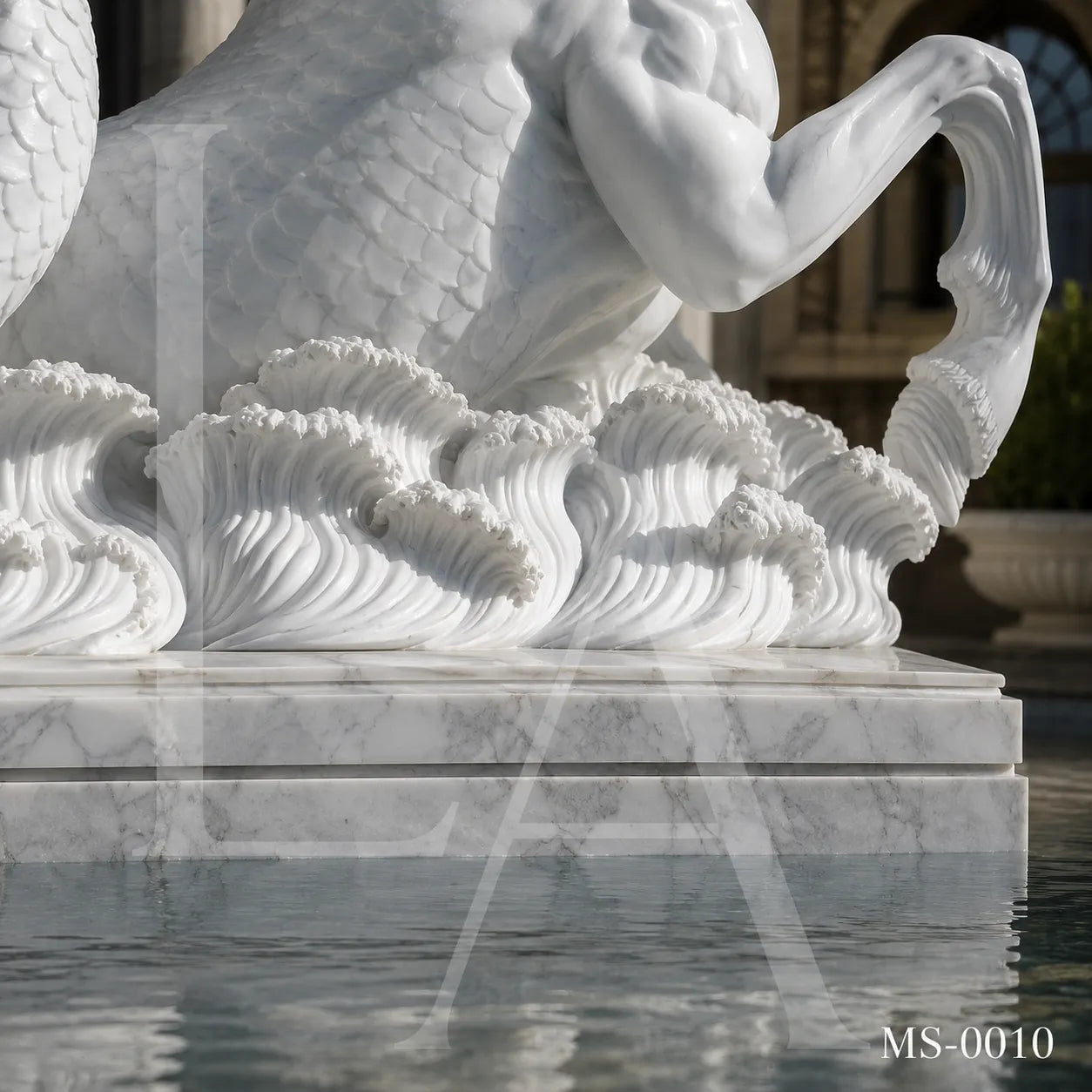Mythical Seahorse Marble Fountain Sculpture | Luxury Neoclassical Water Feature Statue