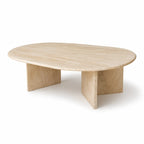 Oval Travertine Coffee Table with Slab Legs