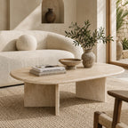 Oval Travertine Coffee Table with Slab Legs