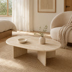 Oval Travertine Coffee Table with Slab Legs