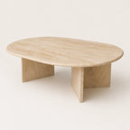 Oval Travertine Coffee Table with Slab Legs