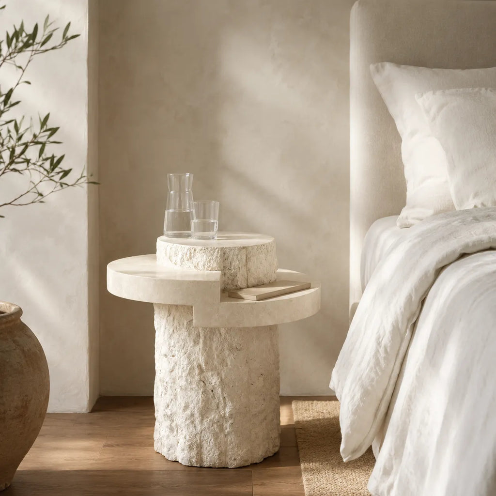 Layered Travertine Side Table