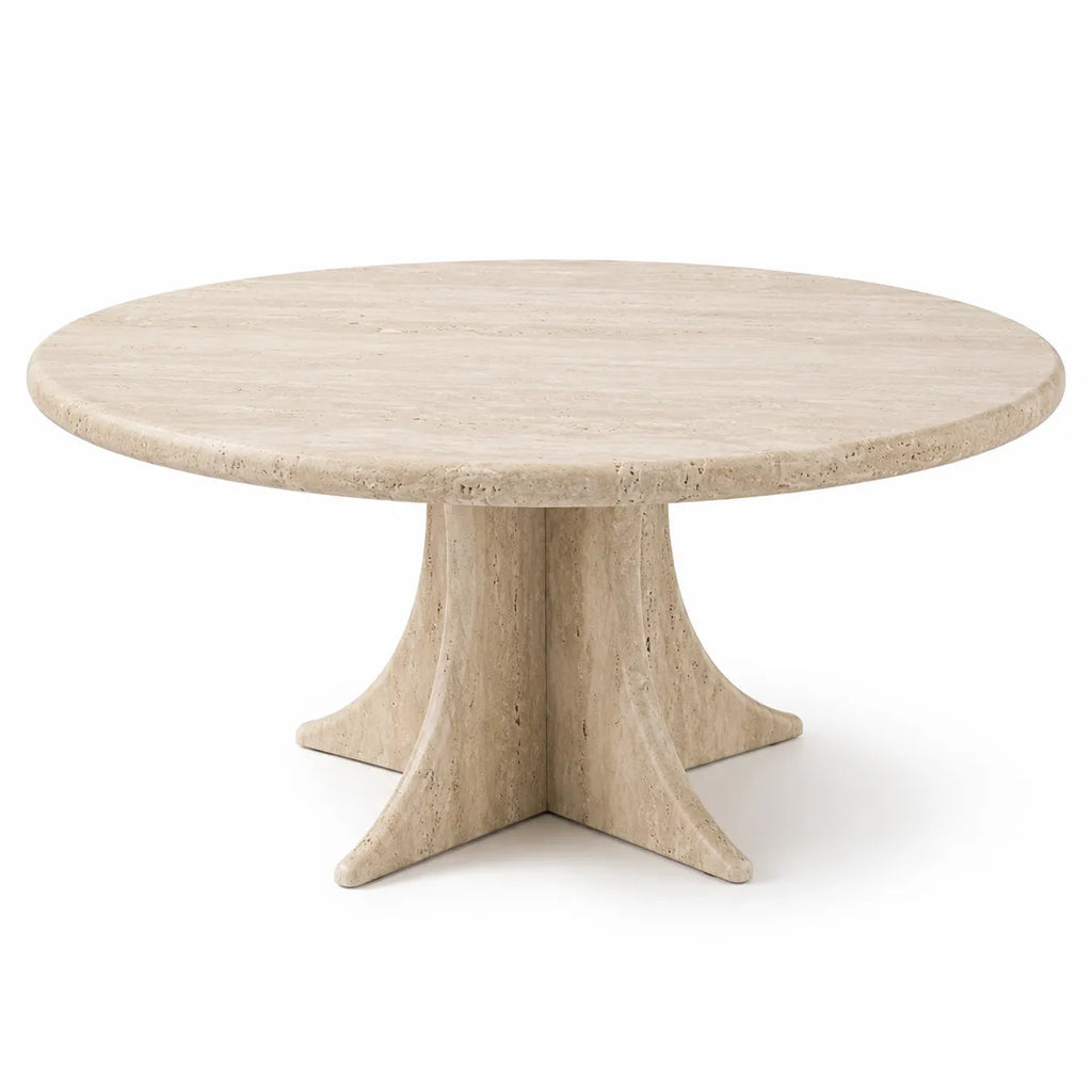 Round Travertine Coffee Table with Sculptural Base